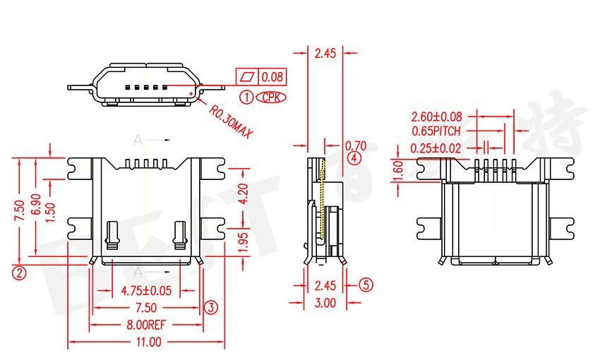 USB插座USB-MC-001-06参考图纸